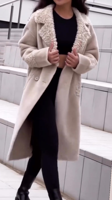 Women Laple Collar Splicing Plush Temperament Coat