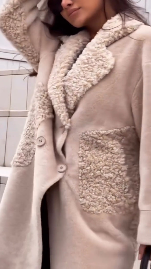 Women Laple Collar Splicing Plush Temperament Coat