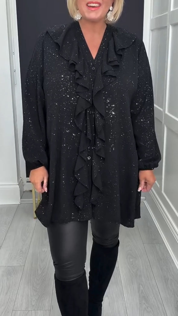 Women V-neck Patchwork Sequin Sparkling Casual Top