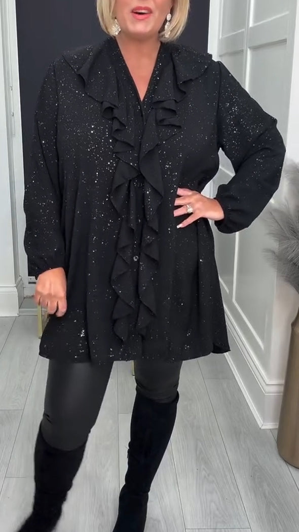 Women V-neck Patchwork Sequin Sparkling Casual Top