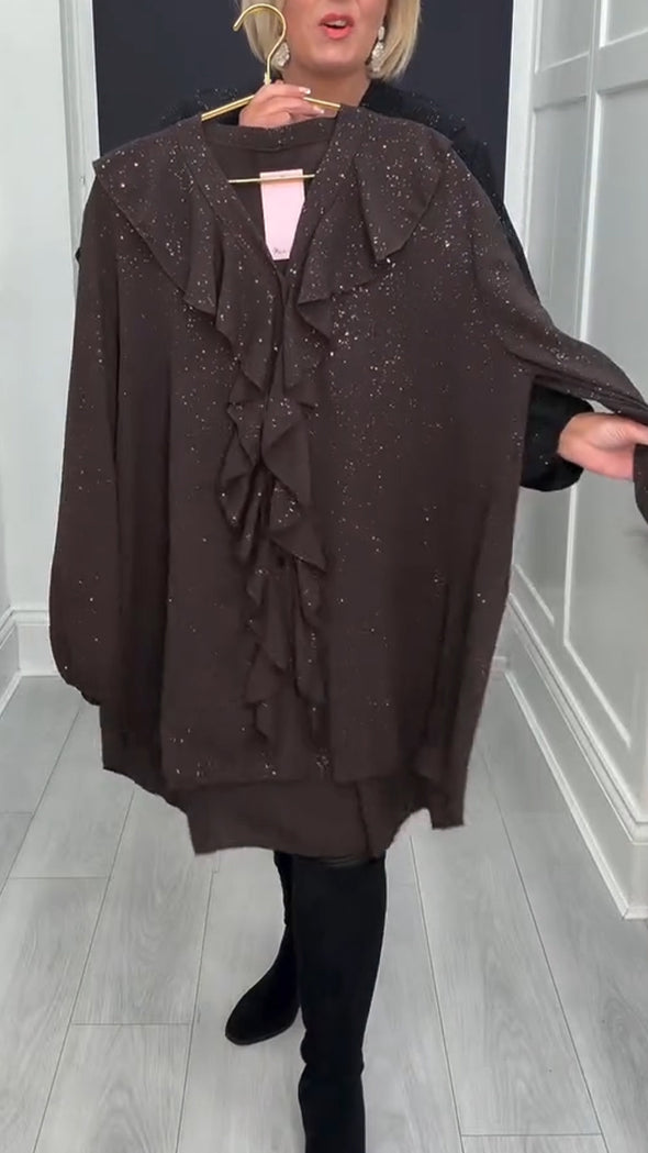 Women V-neck Patchwork Sequin Sparkling Casual Top