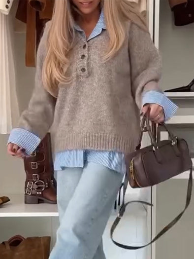 Women Laple Collar Splicing Temperament Commuting Fake Two-piece Top