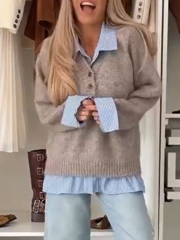 Women Laple Collar Splicing Temperament Commuting Fake Two-piece Top