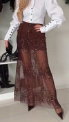 Women Patchwork Sequin Mesh Casual Skirt