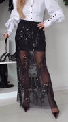 Women Patchwork Sequin Mesh Casual Skirt