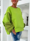 Women Round Neck Patchwork Knitted Sleeve Casual Weatshirt
