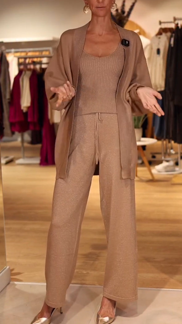 Womens Solid Color Temperament Casual Three Piece Set