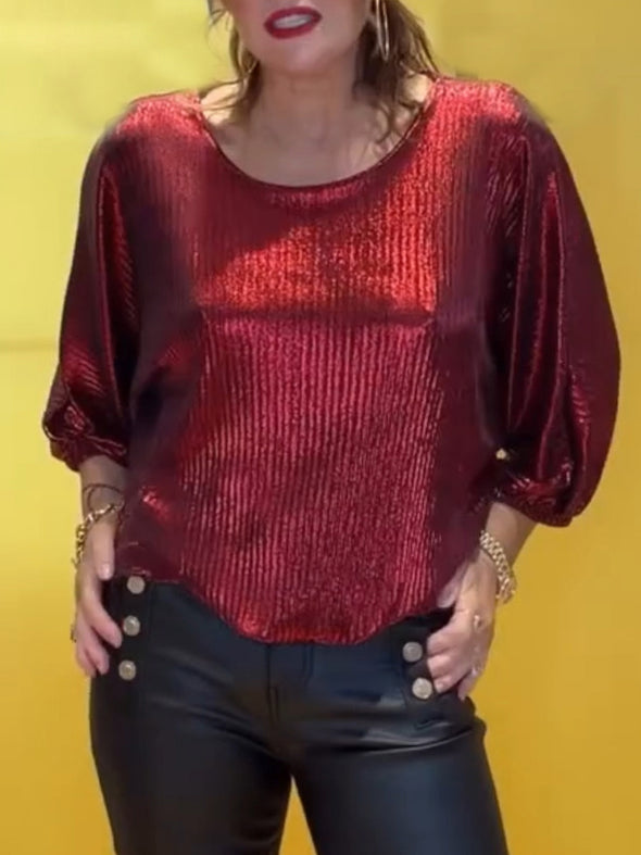 Womens Round Neck Shiny Casual Top