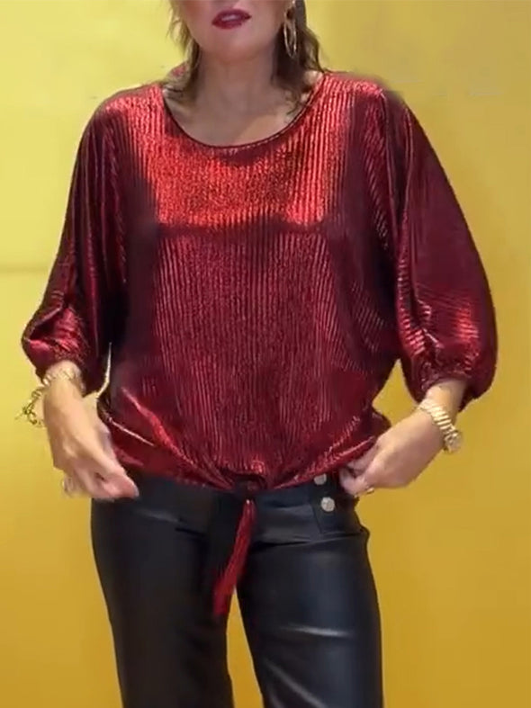 Womens Round Neck Shiny Casual Top