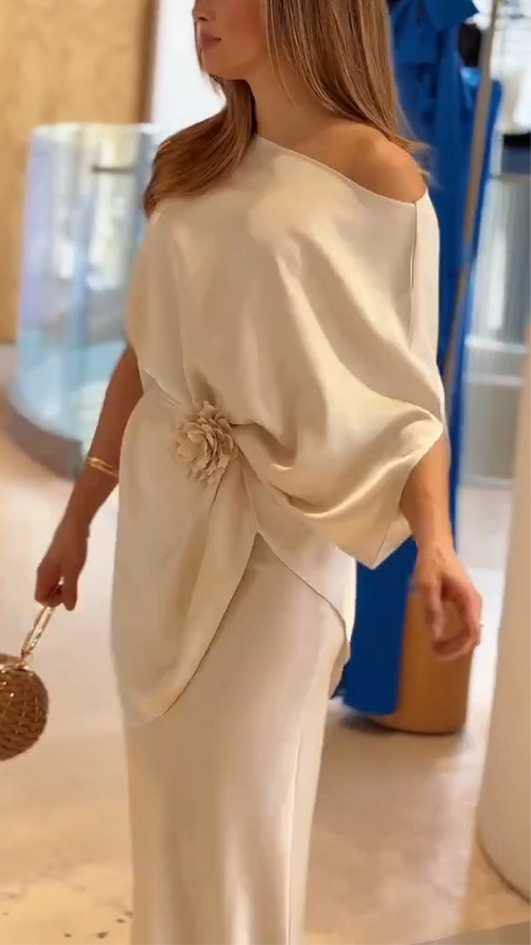 Women Round Neck Top+ Half Skirt Elegant Temperament Casual Set