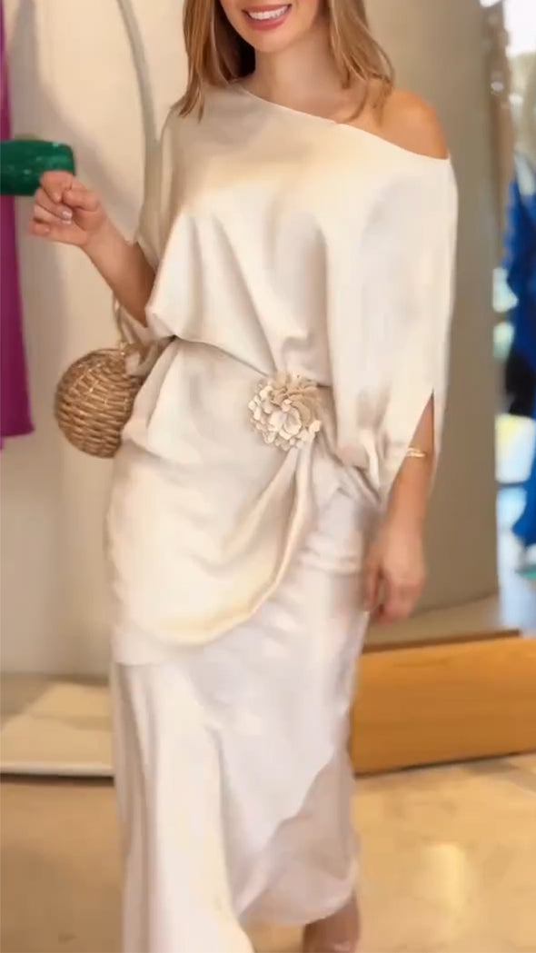 Women Round Neck Top+ Half Skirt Elegant Temperament Casual Set