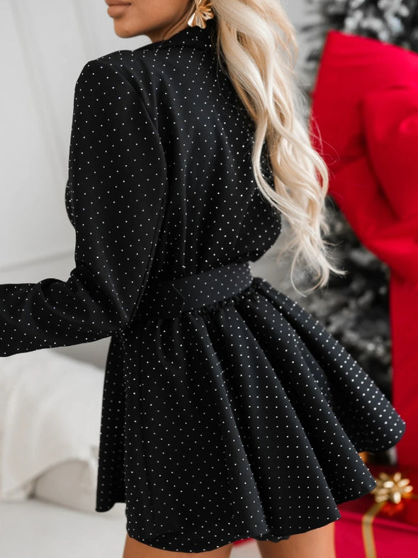 Lapel Rhinestone Jumpsuit with Belt