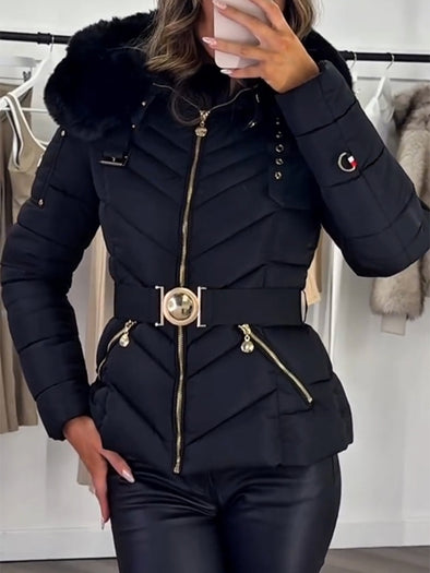 Women Hooded Plush Casual Cotton Jacket