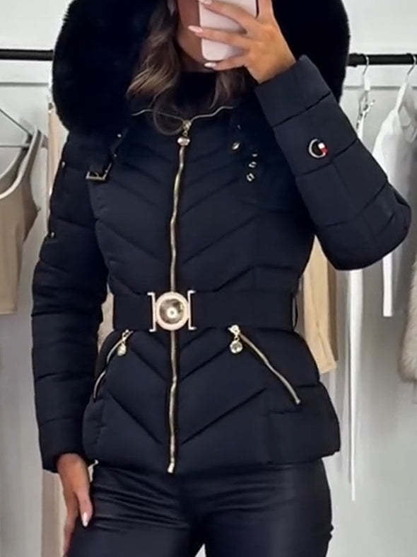 Women Hooded Plush Casual Cotton Jacket