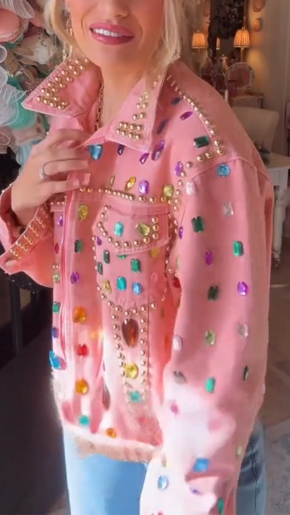 Womens Laple Collar Hot Stamping Diamond Nail Bead Casual Jacket