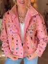 Womens Laple Collar Hot Stamping Diamond Nail Bead Casual Jacket