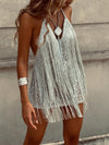 Women Neck Hanging Tassel Hollow Out Casual Vacation Style Dress