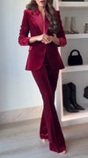 Womens Laple Collar Jacket+ Pants Velvet Temperament Commuting Suit