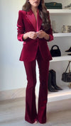 Womens Laple Collar Jacket+ Pants Velvet Temperament Commuting Suit