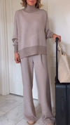 Women's High-slender Patchwork Slit Casual Suit