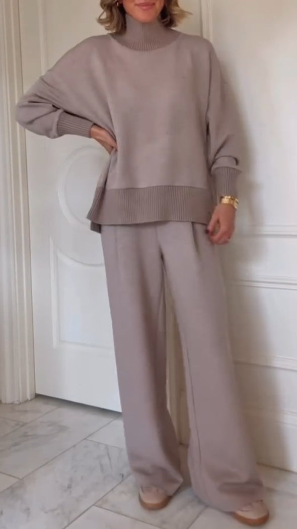 Women's High-slender Patchwork Slit Casual Suit