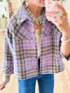 Womens Laple Collar Plaid Casual Jacket