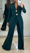 Women Laple Collar Long Top+ Pants Temperament Leisure Suit