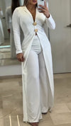 Women Laple Collar Long Top+ Pants Temperament Leisure Suit