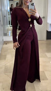 Women Laple Collar Long Top+ Pants Temperament Leisure Suit