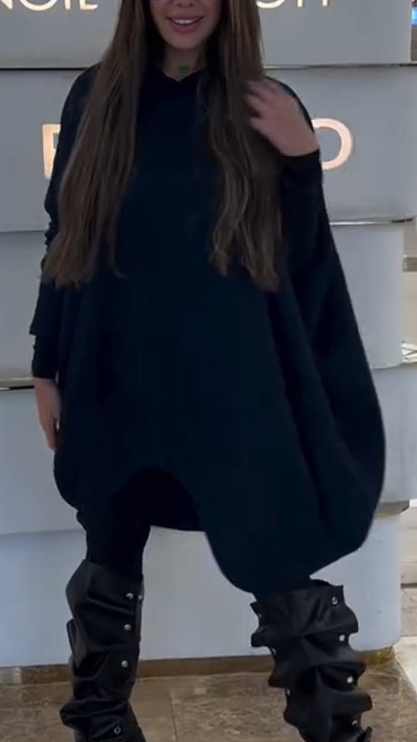 Women Round Neck Patchwork Irregular Long Top