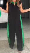 Women Round Neck Contrasting Color Casual Jumpsuit
