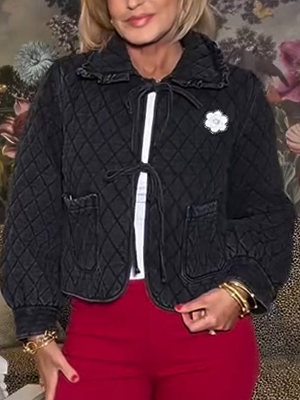 Women Laple Collar Plaid Casual Coat