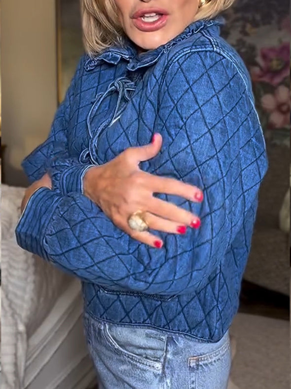 Women Laple Collar Plaid Casual Coat