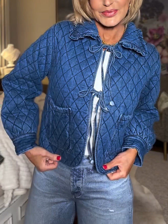 Women Laple Collar Plaid Casual Coat