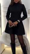 Women Round Neck Solid Color Elegant Casual Dress