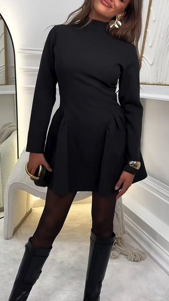 Women Round Neck Solid Color Elegant Casual Dress