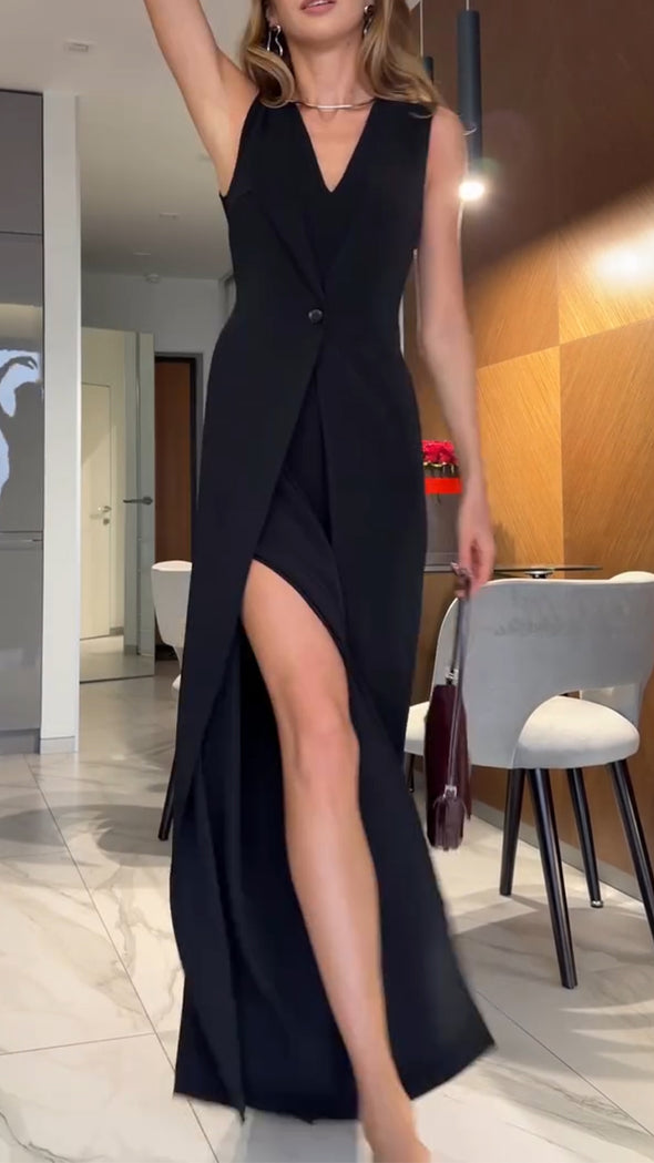 Womens V-neck Patchwork Casual Jumpsuit with Temperament