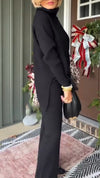 Women High Neck Knitted Top and Pants Solid Color Casual Suit