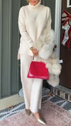 Women High Neck Knitted Top and Pants Solid Color Casual Suit