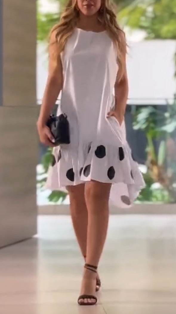 Women Laple Collar Polka Dot Casual Dress