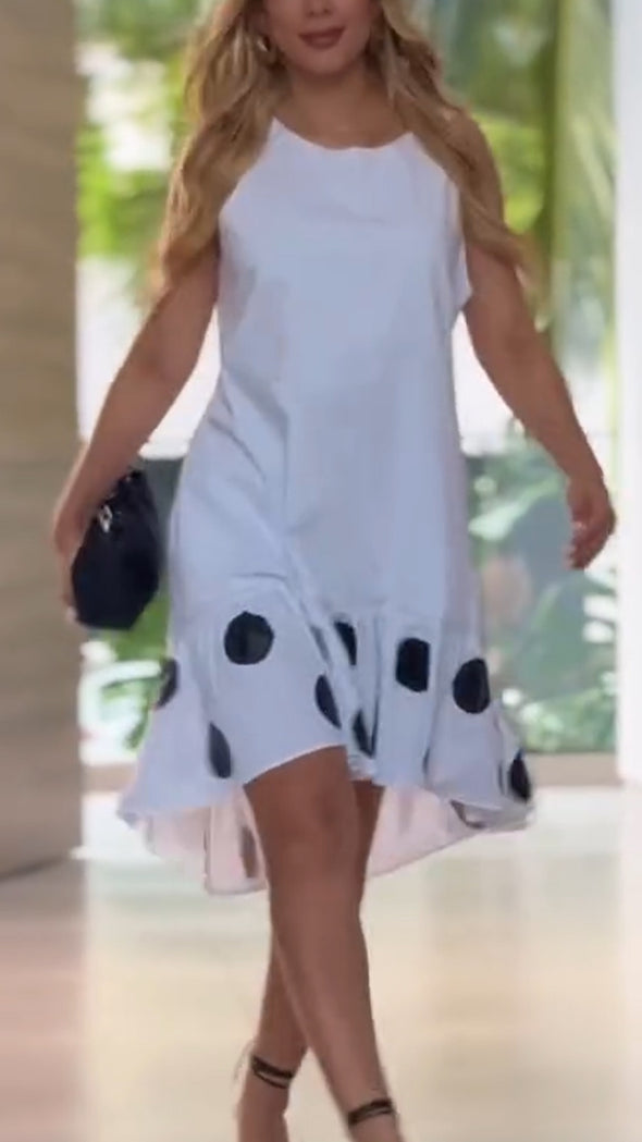 Women Laple Collar Polka Dot Casual Dress