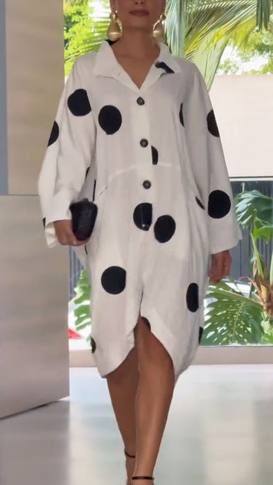 Women Laple Collar Polka Dot Casual Dress