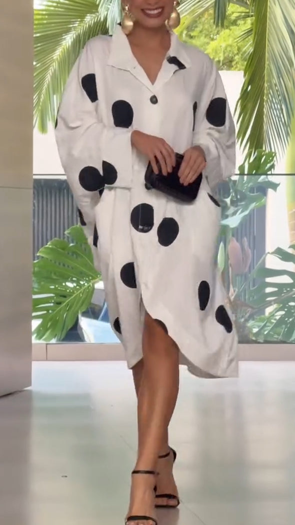 Women Laple Collar Polka Dot Casual Dress