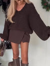 Women V-neck Hollow Knitted Top