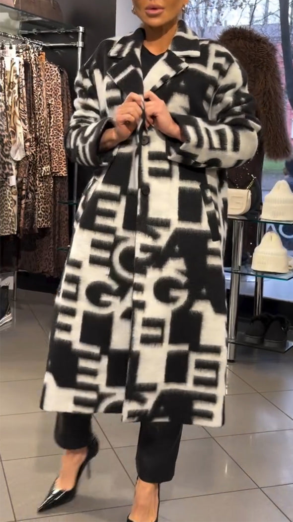 Women Laple Collar Print Temperament Casual Plush Coat