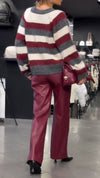 Women Round Neck Striped Sweater+ Pants Casual Set