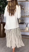 Women High Neck Knitted Sweater+ Spliced Mesh Half Skirt Casual Set