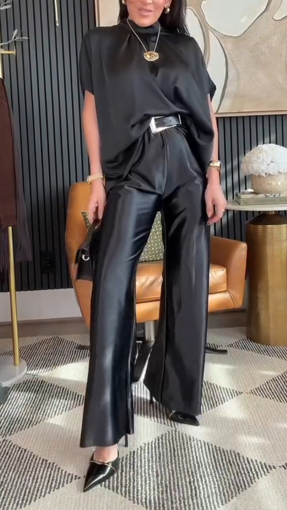 Women Round Neck Top+ Pants Casual Outfit with Temperament