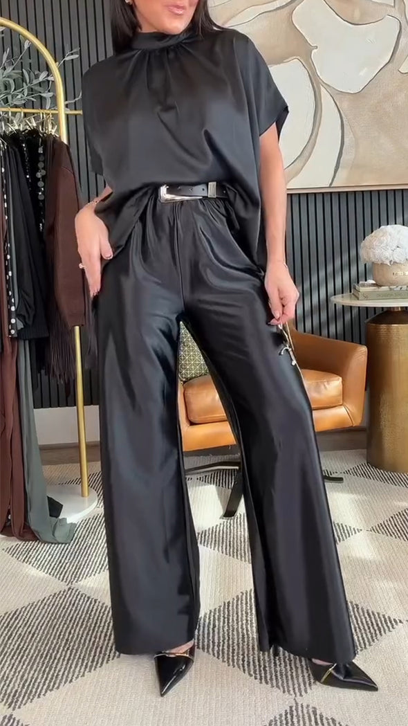 Women Round Neck Top+ Pants Casual Outfit with Temperament