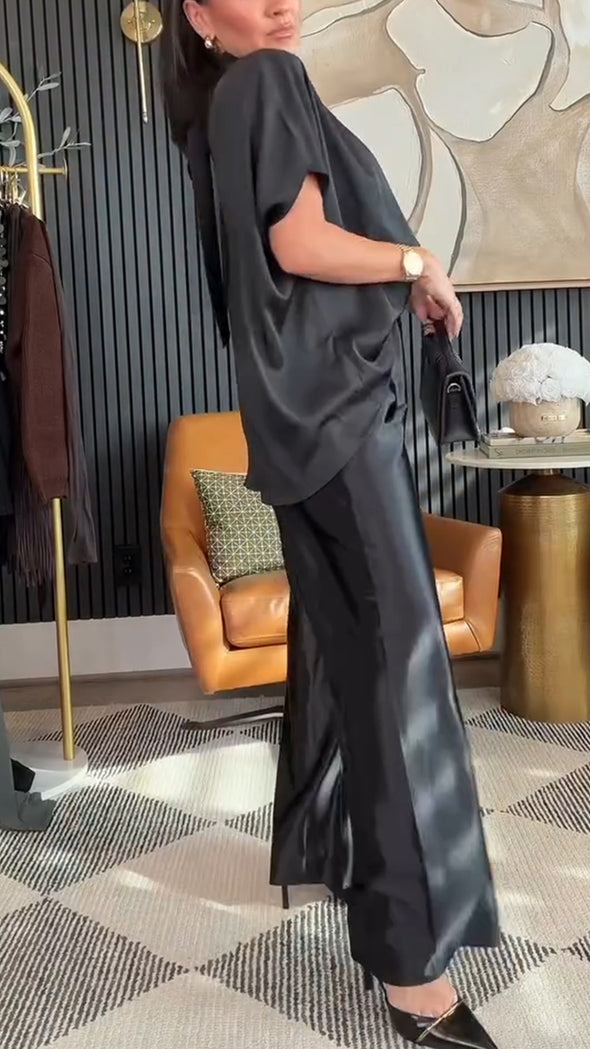 Women Round Neck Top+ Pants Casual Outfit with Temperament